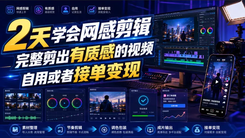 2天学会网感剪辑，完整剪出有质感的视频，自用或者接单变现-心思维创富网_网上创业教程_网络创业项目