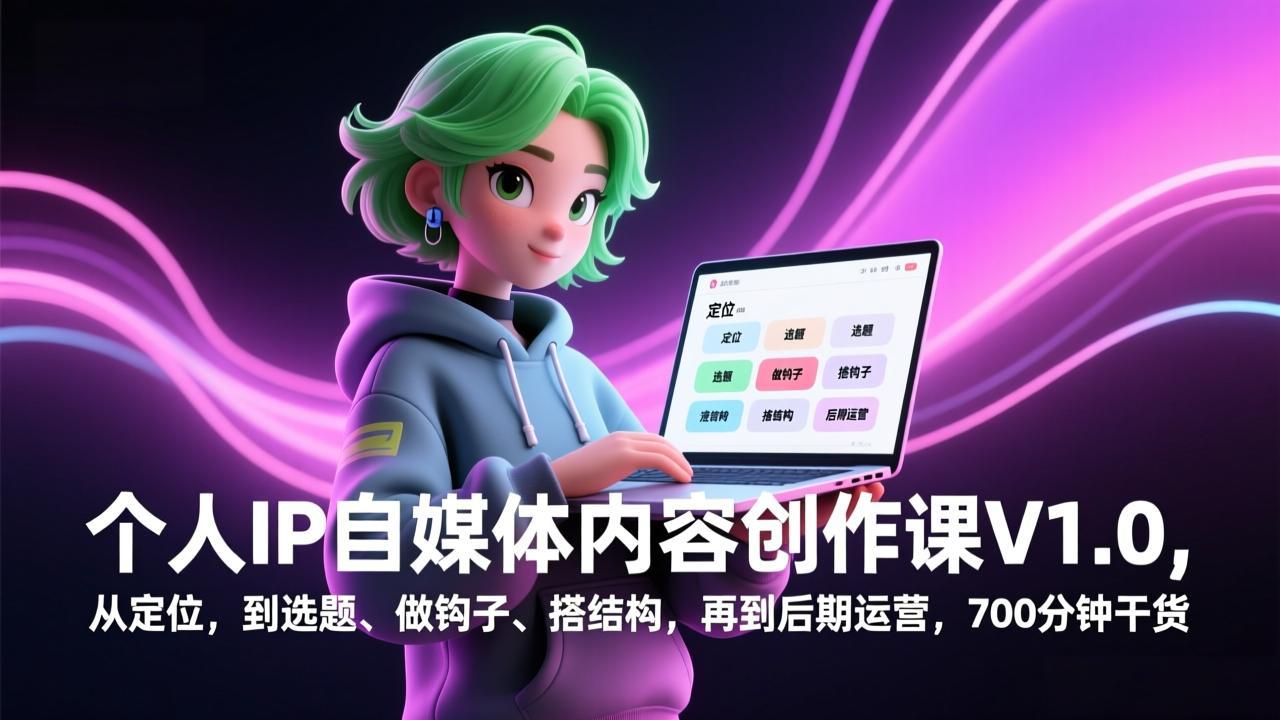 个人IP自媒体内容创作课V1.0，从定位，到选题、做钩子、搭结构，再到后期运营，700分钟干货-心思维创富网_网上创业教程_网络创业项目