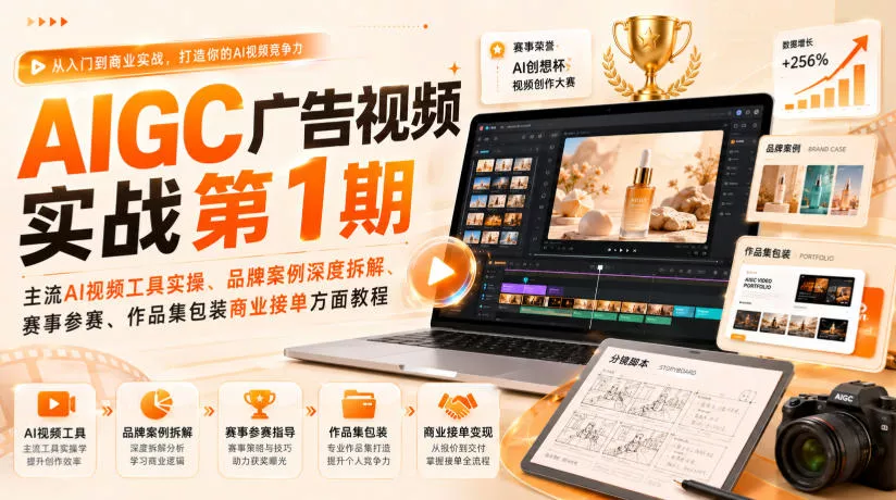 AIGC广告视频实战第1期，主流AI视频工具实操、品牌案例深度拆解、赛事参赛、作品集包装商业接单方面教程-心思维创富网_网上创业教程_网络创业项目