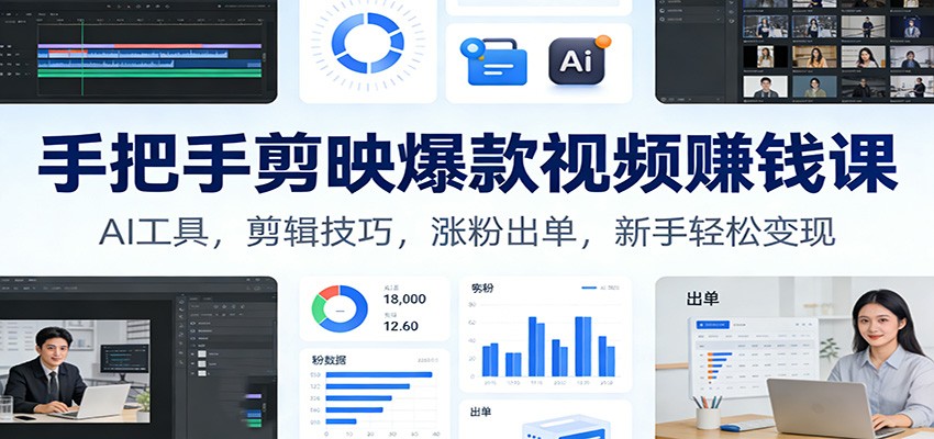 手把手剪映爆款视频赚钱课：AI工具，剪辑技巧，涨粉出单，新手轻松变现-心思维创富网_网上创业教程_网络创业项目