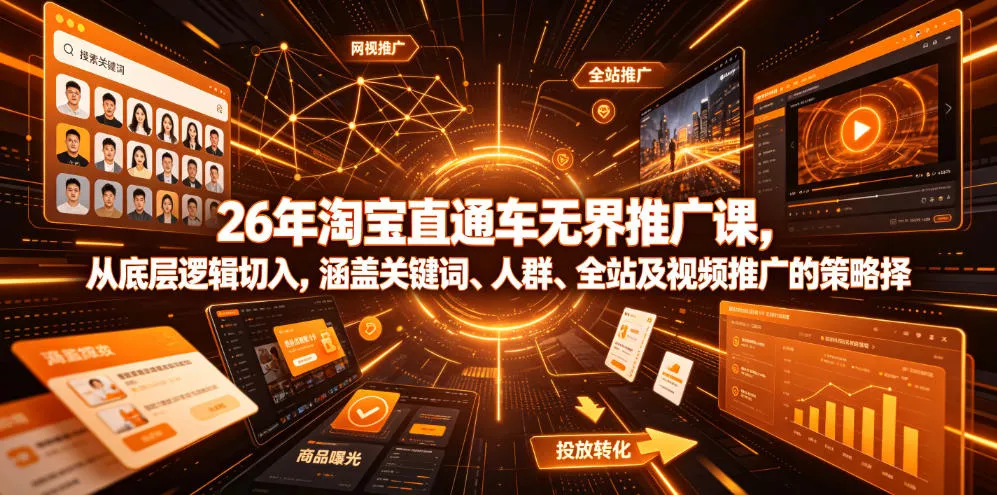26年淘宝直通车无界推广课，从底层逻辑切入，涵盖关键词、人群、全站及视频推广的策略选择-心思维创富网_网上创业教程_网络创业项目