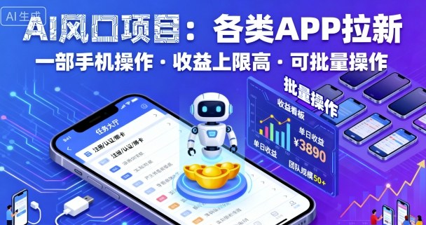 AI风口项目，各类APP拉新，一部手机就可以操作，收益上限高，可批量操作-心思维创富网_网上创业教程_网络创业项目