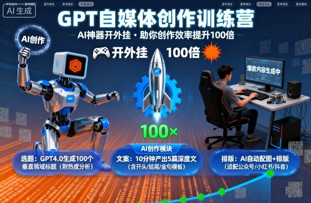 GPT自媒体创作训练营：AI神器开外挂，助你创作效率提升100倍-心思维创富网_网上创业教程_网络创业项目