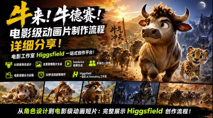牛来！牛德赛！电影级动画片制作流程详细分享！电影工作室Higgsfield一站式创作平台，完整创作流程-心思维创富网_网上创业教程_网络创业项目