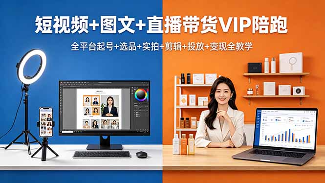 短视频+图文+直播带货VIP陪跑，全平台起号+选品+实拍+剪辑+投放+变现全教学-心思维创富网_网上创业教程_网络创业项目