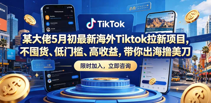 某大佬5月初最新海外Tiktok拉新项目，不囤货、低门槛、高收益，带你出海撸美刀