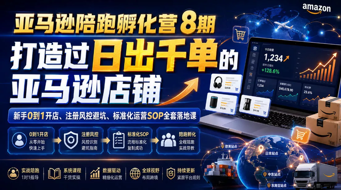 亚马逊陪跑孵化营8期，打造过日出千单的亚马逊店铺，新手0到1开店、注册风控避坑、标准化运营SOP全套落地课-心思维创富网_网上创业教程_网络创业项目
