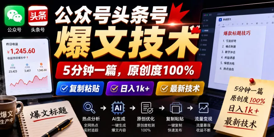 公众号头条号爆文技术，5分钟一篇，原创度100%，复制粘贴，日入1k+，最新技术【揭秘】-心思维创富网_网上创业教程_网络创业项目