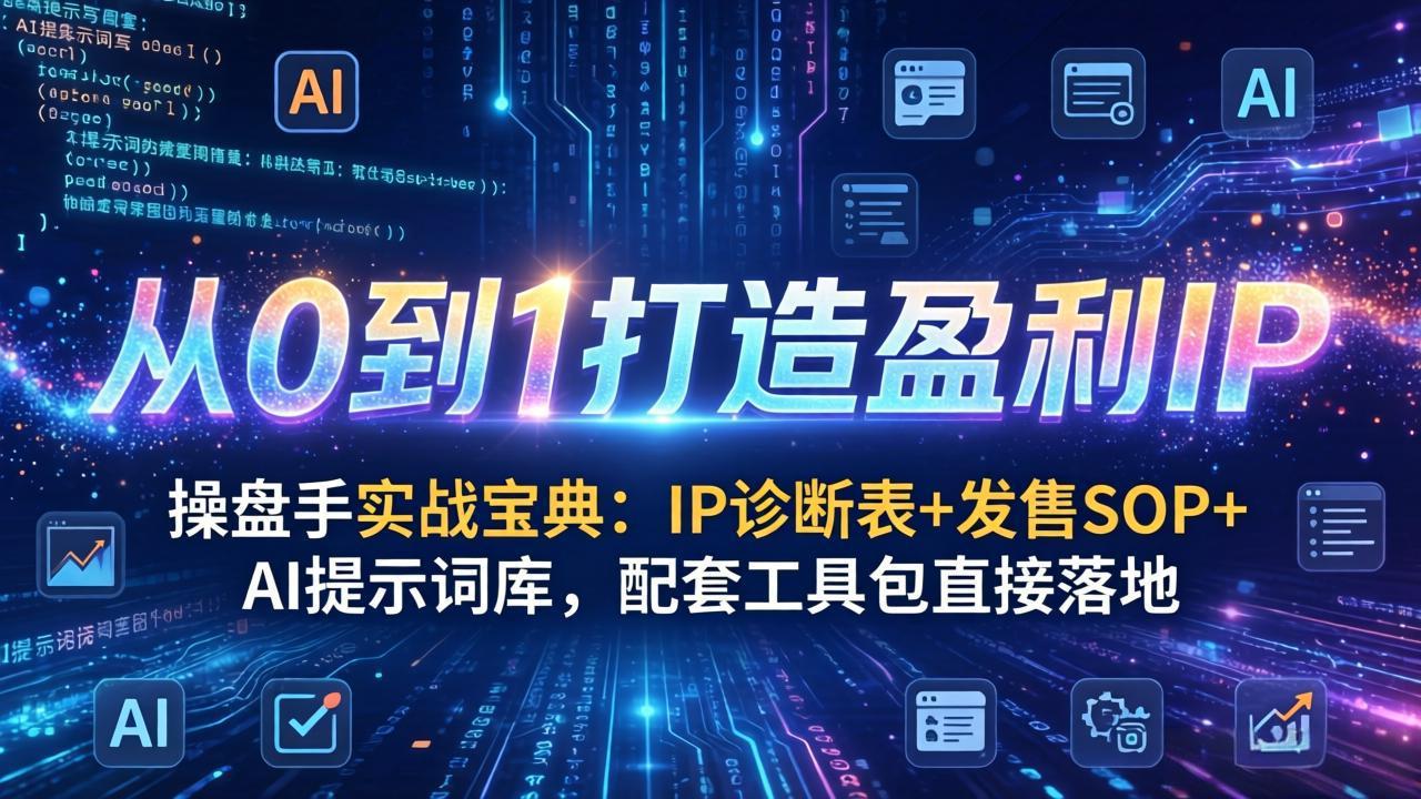 操盘手实战宝典：IP诊断表+发售SOP+AI提示词库，配套工具包直接落地，从0到1打造盈利IP-心思维创富网_网上创业教程_网络创业项目