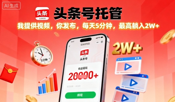 【头条号托管】我提供视频，你发布，每天5分钟，最高躺入2W+【揭秘】-心思维创富网_网上创业教程_网络创业项目