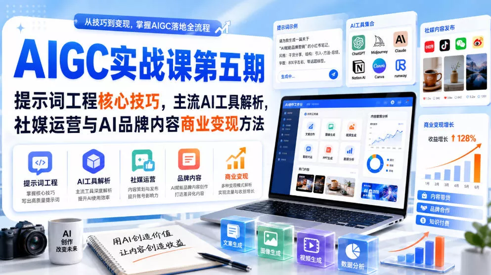 刺猬星球·AIGC实战课第五期，提示词工程核心技巧，主流AI工具解析，社媒运营与AI品牌内容商业变现方法-心思维创富网_网上创业教程_网络创业项目