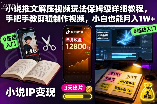 小说推文解压视频玩法保姆级详细教程，手把手教剪辑制作视频，小白也能月入1W+-心思维创富网_网上创业教程_网络创业项目