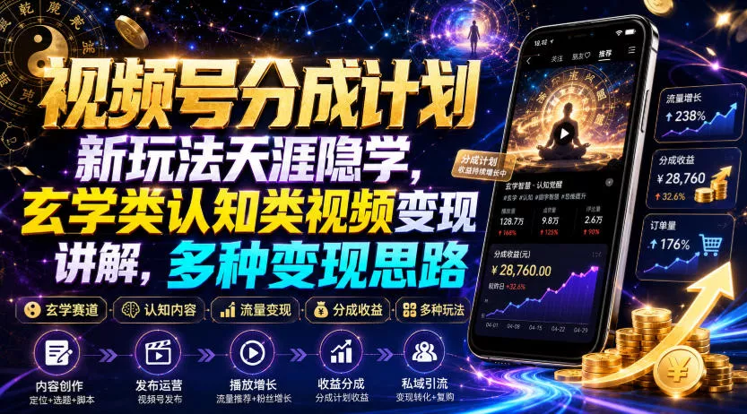 视频号分成计划新玩法天涯隐学，玄学类认知类视频变现讲解，多种变现思路-心思维创富网_网上创业教程_网络创业项目