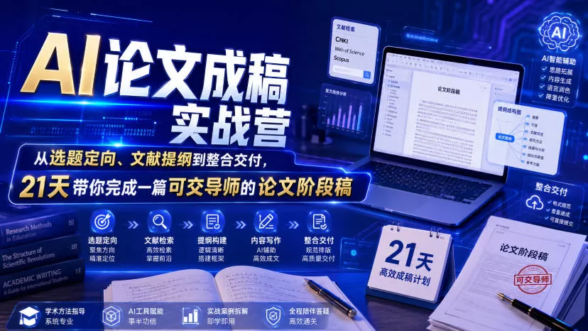 AI论文成稿实战营，从选题定向、文献提纲到整合交付，21天带你完成一篇可交导师的论文阶段稿-心思维创富网_网上创业教程_网络创业项目