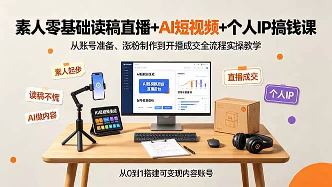 素人零基础读稿直播+AI短视频+个人IP搞钱课，从账号准备、涨粉制作到开播成交全流程实操教学-心思维创富网_网上创业教程_网络创业项目