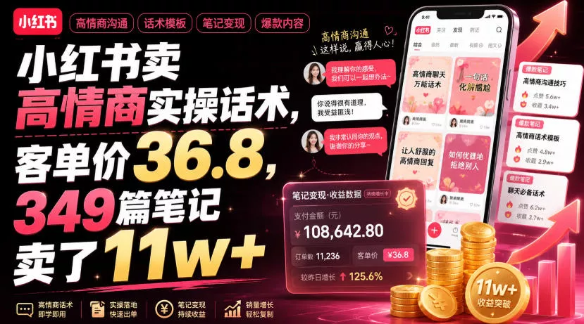 小红书卖高情商实操话术，客单价36.8，349篇笔记卖了11w+！-心思维创富网_网上创业教程_网络创业项目