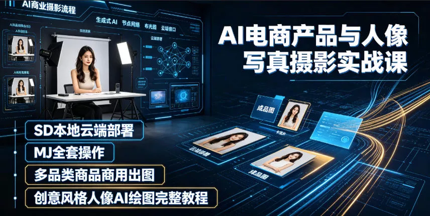 AI电商产品与人像写真摄影实战课｜SD本地云端部署、MJ全套操作、多品类商品商用出图、创意风格人像AI绘图完整教程-心思维创富网_网上创业教程_网络创业项目