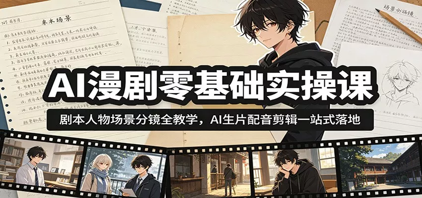 AI漫剧零基础实操课：剧本人物场景分镜全教学，AI生片配音剪辑一站式落地-心思维创富网_网上创业教程_网络创业项目