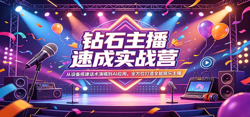 钻石主播速成实战营：从设备搭建话术演唱到AI应用，全方位打造全能娱乐主播-心思维创富网_网上创业教程_网络创业项目