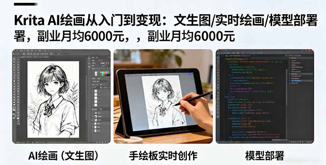Krita AI绘画从入门到变现：文生图/实时绘画/模型部署，副业月均6000元-心思维创富网_网上创业教程_网络创业项目