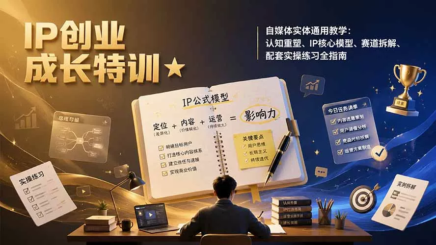 IP创业成长特训★自媒体实体通用教学：认知重塑、IP核心模型、赛道拆解、配套实操练习全指南-心思维创富网_网上创业教程_网络创业项目