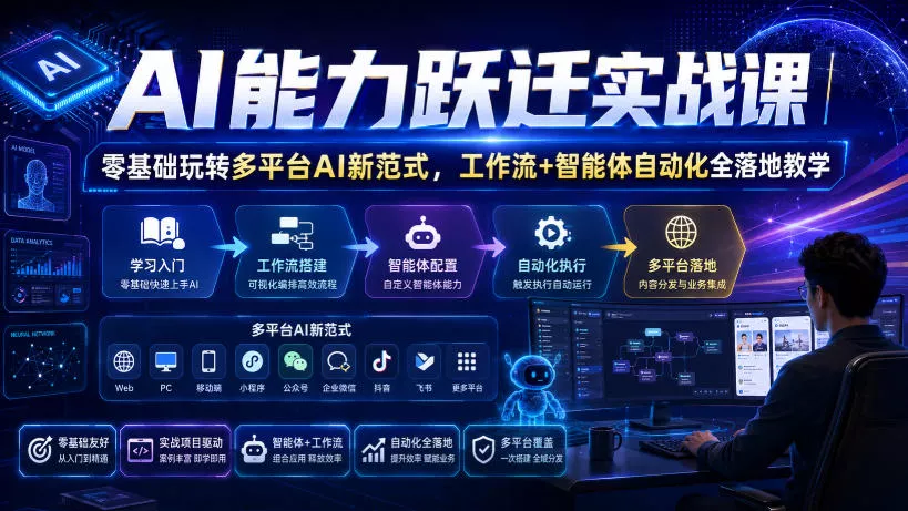 AI能力跃迁实战课｜零基础玩转多平台AI新范式，工作流+智能体自动化全落地教学-心思维创富网_网上创业教程_网络创业项目