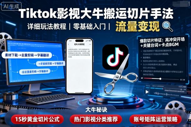 Tiktok影视大牛搬运切片手法，详细玩法教程-心思维创富网_网上创业教程_网络创业项目