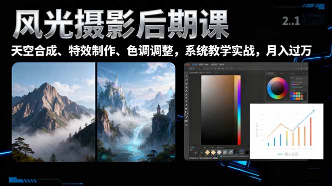 风光摄影后期课，一键换天空合成、特效制作、色调调整，月入过万-心思维创富网_网上创业教程_网络创业项目