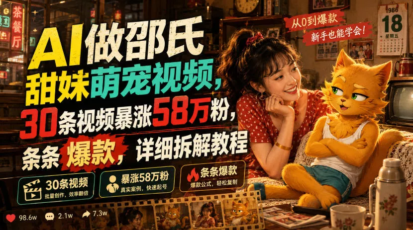 AI做邵氏甜妹萌宠视频，30条视频暴涨58万粉，条条爆款，详细拆解教程-心思维创富网_网上创业教程_网络创业项目