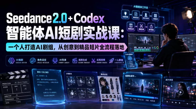 Seedance2.0+Codex智能体AI短剧实战课：一个人打造AI剧组，从创意到精品短片全流程-心思维创富网_网上创业教程_网络创业项目