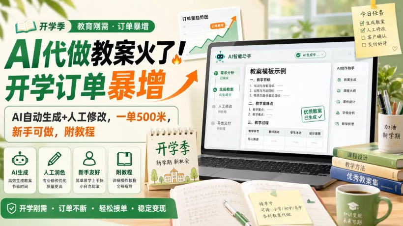 AI代做教案火了！开学订单暴增，AI自动生成+人工修改，一单500米，新手可做，附教程【揭秘】-心思维创富网_网上创业教程_网络创业项目