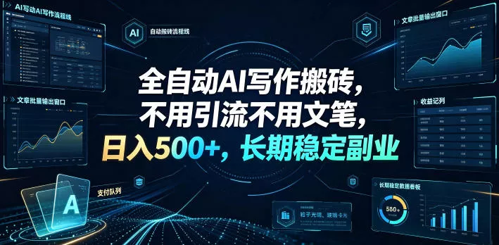 全自动AI写作搬砖，不用引流不用文笔，日入500+，长期稳定副业【揭秘】-心思维创富网_网上创业教程_网络创业项目