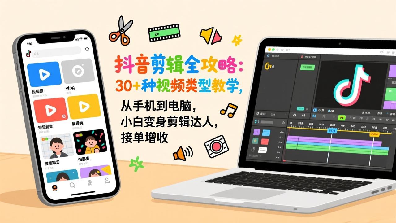 抖音剪辑全攻略：30+种视频类型教学，从手机到电脑，小白变身剪辑达人，接单增收-心思维创富网_网上创业教程_网络创业项目