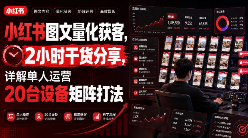 小红书图文量化获客，2小时干货分享，详解单人运营20台设备矩阵打法-心思维创富网_网上创业教程_网络创业项目