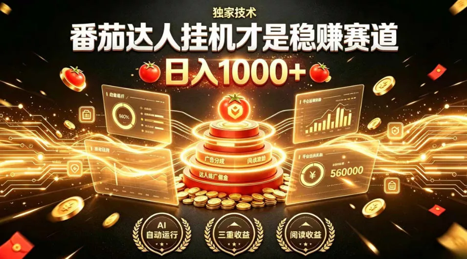 别再瞎找副业！番茄达人挂G才是稳賺赛道，日入1000+，全程傻瓜式操作，可矩阵放大【揭秘】-心思维创富网_网上创业教程_网络创业项目