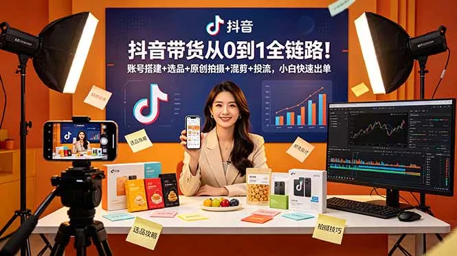 抖音带货从0到1全链路！账号搭建+选品+原创拍摄+混剪+投流，小白快速出单-心思维创富网_网上创业教程_网络创业项目