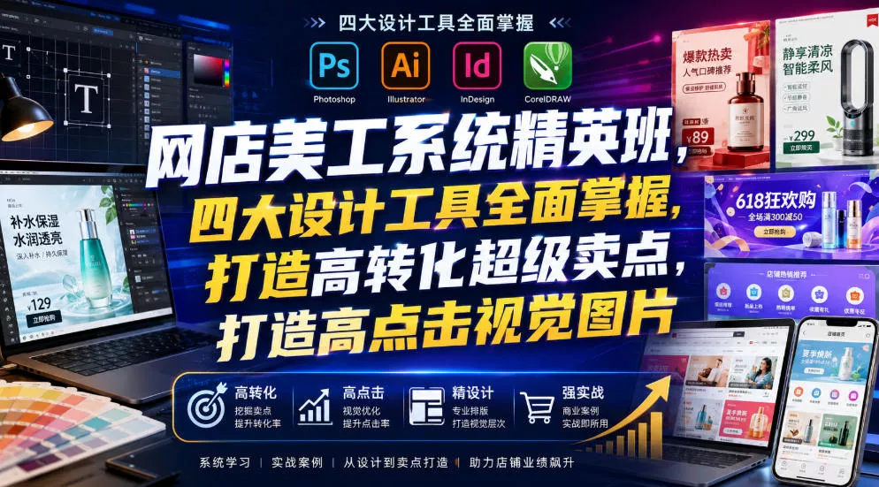 网店美工系统精英班，四大设计工具全面掌握，打造高转化超级卖点，打造高点击视觉图片(2026年7月)-心思维创富网_网上创业教程_网络创业项目