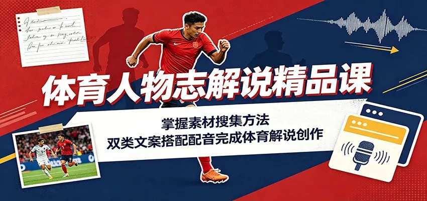 体育人物志解说精品课：掌握素材搜集方法，双类文案搭配配音完成体育解说创作-心思维创富网_网上创业教程_网络创业项目
