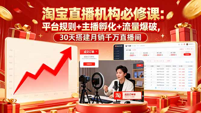 淘宝直播机构必修课：平台规则/主播孵化/流量爆破,30天搭建月销千万直播间-心思维创富网_网上创业教程_网络创业项目