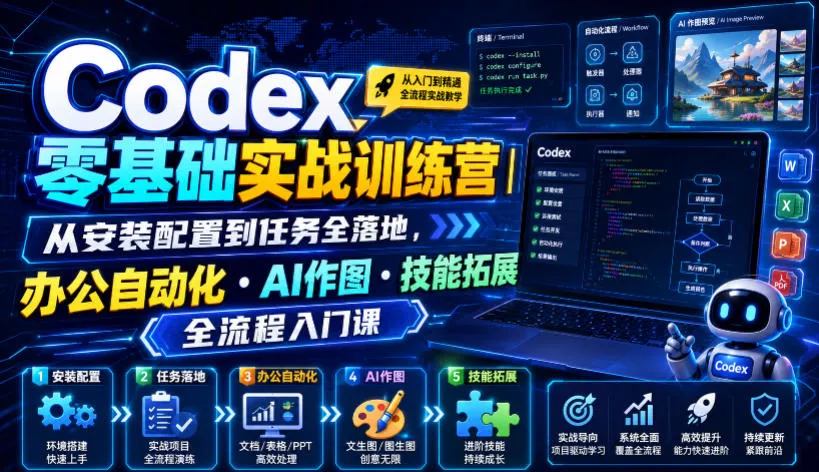 Codex零基础实战训练营｜从安装配置到任务全落地，办公自动化・AI作图・技能拓展全流程入门课-心思维创富网_网上创业教程_网络创业项目