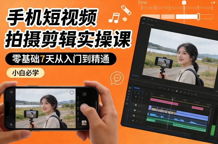 手机短视频拍摄剪辑实操课，零基础7天从入门到精通，小白必学-心思维创富网_网上创业教程_网络创业项目