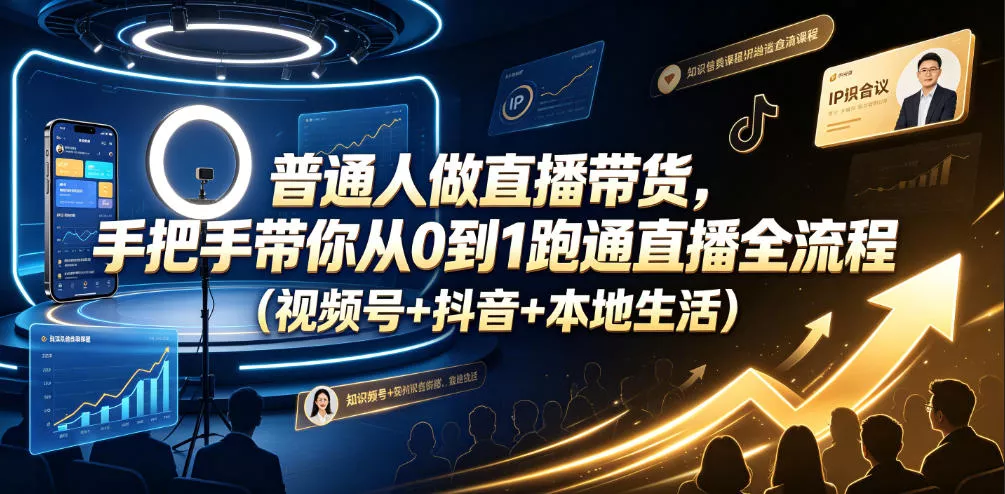普通人做直播带货，手把手带你从0到1跑通直播全流程(视频号+抖音+本地生活)-心思维创富网_网上创业教程_网络创业项目