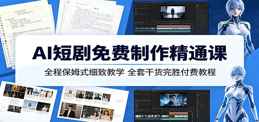 AI短剧免费制作精通课：全程保姆式细致教学，全套干货完胜付费教程-心思维创富网_网上创业教程_网络创业项目