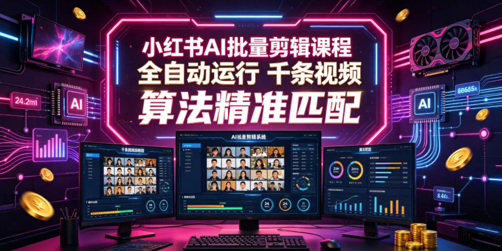小红书AI批量剪辑课程，24小时全自动运行，解放双手专注运营，千条视频批量处理，小红书算法精准匹配-心思维创富网_网上创业教程_网络创业项目