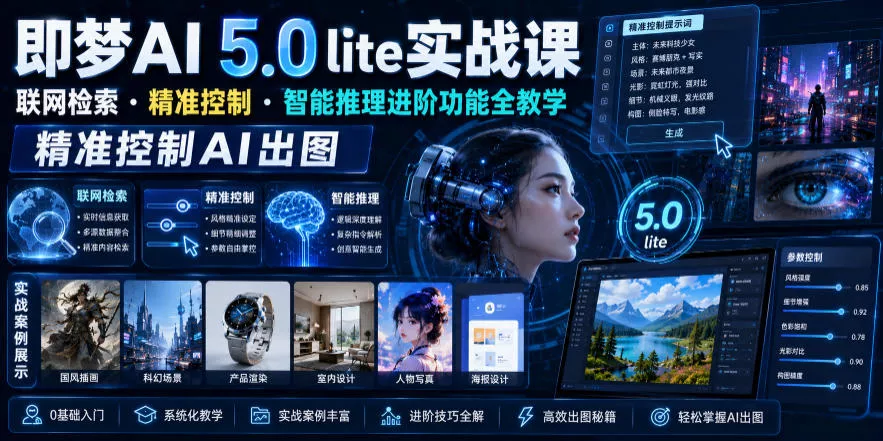 即梦AI 5.0 lite实战课，联网检索・精准控制・智能推理进阶功能全教学，精准控制AI出图-心思维创富网_网上创业教程_网络创业项目