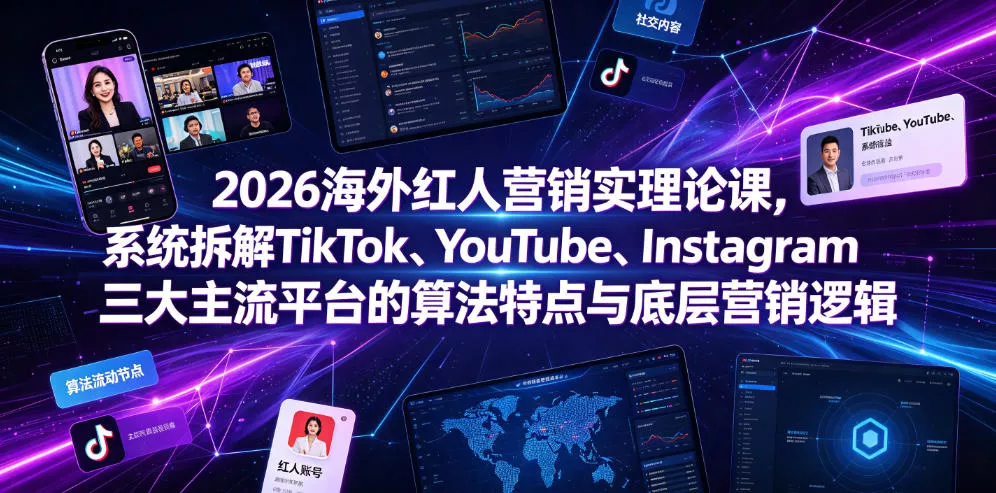 2026海外红人营销实理论课，系统拆解TikTok、YouTube、Instagram三大主流平台的算法特点与底层营销逻辑-心思维创富网_网上创业教程_网络创业项目