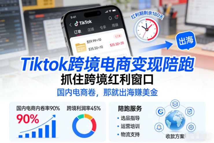 Tiktok跨境电商变现陪跑，抓住跨境红利窗口，国内电商卷，那就出海賺美金-心思维创富网_网上创业教程_网络创业项目