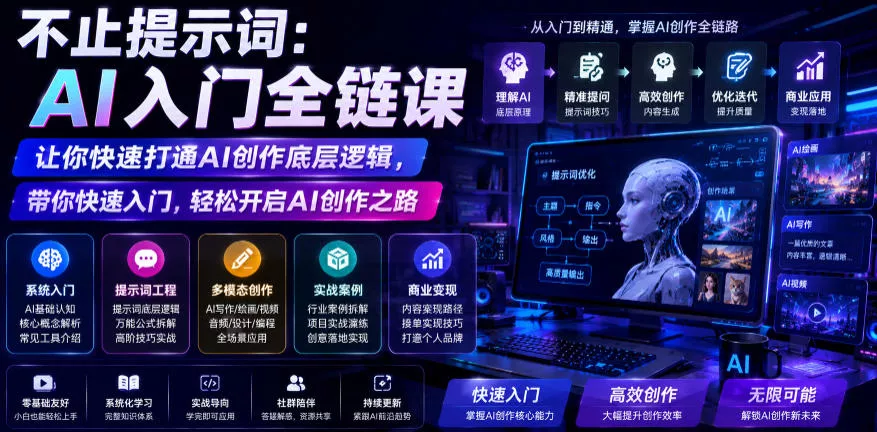 不止提示词：AI入门全链课，让你快速打通AI创作底层逻辑，带你快速入门，轻松开启AI创作之路-心思维创富网_网上创业教程_网络创业项目