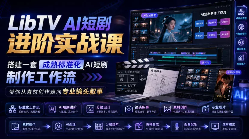 LibTV AI短剧进阶实战课，搭建一套成熟标准化AI短剧制作工作流，带你从素材创作走向专业镜头叙事-心思维创富网_网上创业教程_网络创业项目