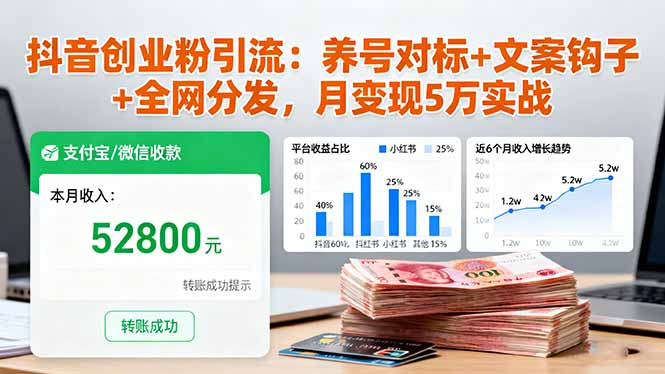 抖音创业粉引流：养号对标+文案钩子+全网分发，月变现5万实战-心思维创富网_网上创业教程_网络创业项目